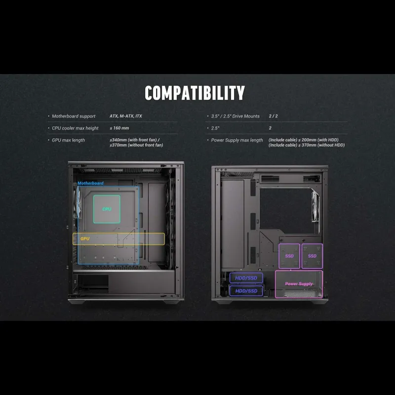 ATX Semi-tower Korpus Antec AX85 ARGB Must