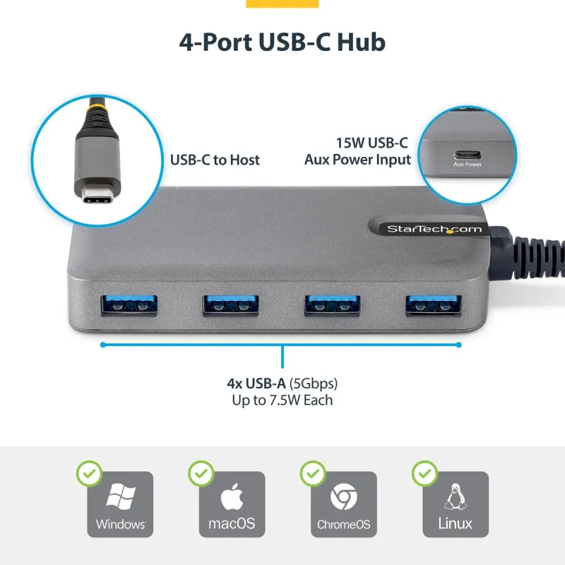 USB-keskitin Startech 5G4AC-USB-C-HUB Harmaa