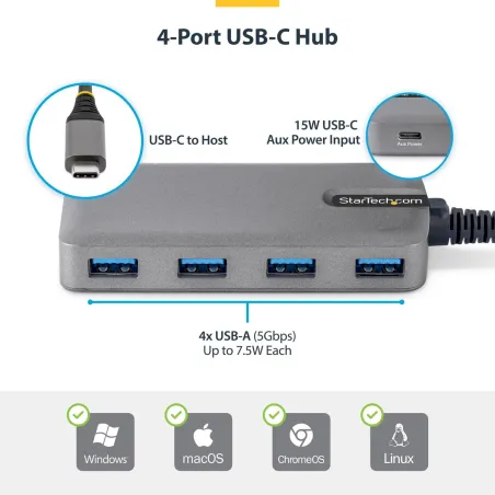 USB Centrmezgls Startech 5G4AC-USB-C-HUB Pelēks