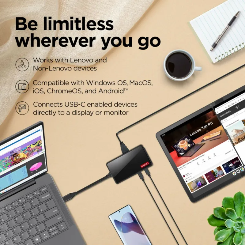 USB-разветвитель Lenovo GX91M73945 Чёрный 100 W