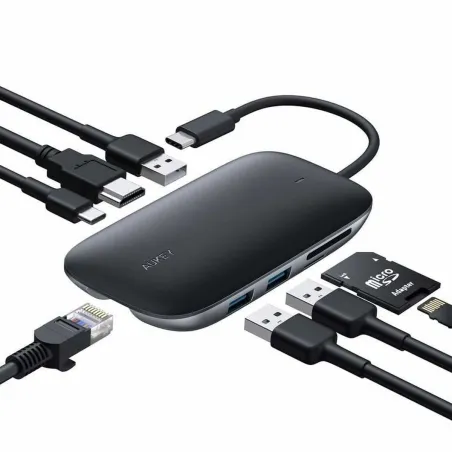 USB Centrmezgls Aukey CB-C71 Melns 100 W