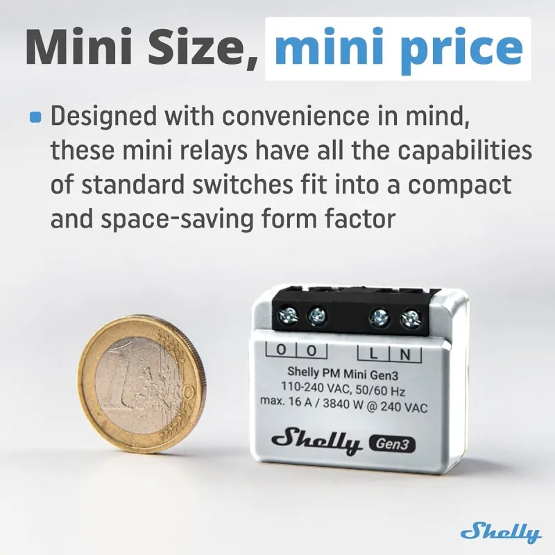 Nutipistik Shelly MINI 1PM GEN3 Bluetooth Wi-Fi Bluetooth 4.2