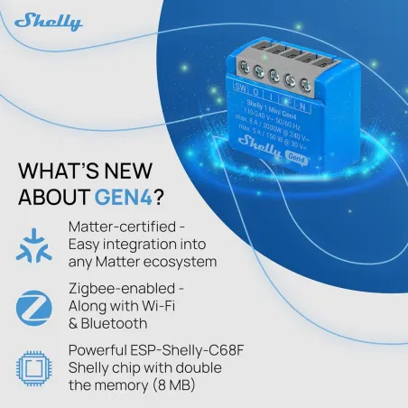 Išmanusis lizdas Shelly S4SW-001X8EUU Bluetooth Wi-Fi Bluetooth 5.0