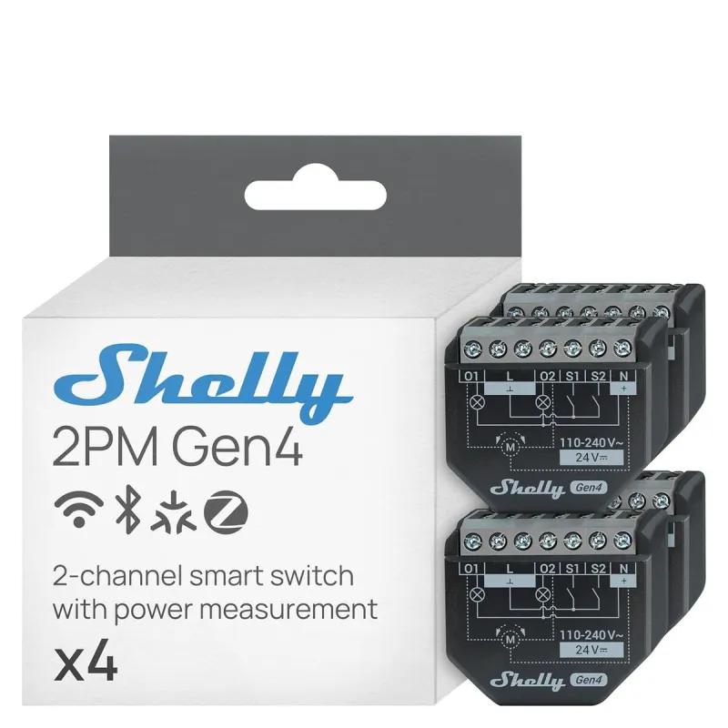 Умная розетка Shelly SHELLY 2PM GEN4 X4 Wi-Fi 230 V 10 A (4 штук)