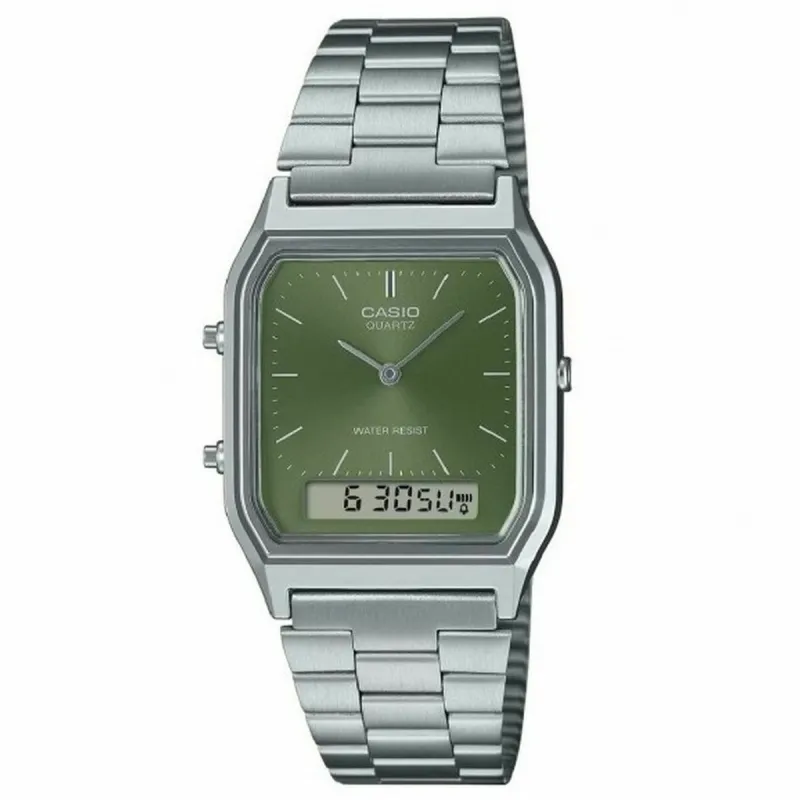 Unisex Pulkstenis Casio EDGY COLLECTION SUNRAY DIAL - GREEN MOSS Zaļš Sudrabains