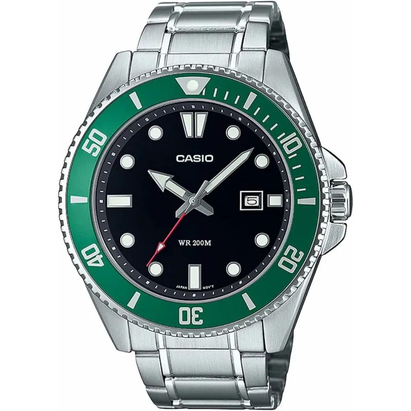 Miesten rannekellot Casio DIVER DATE 200M - BLACK Musta Hopeinen (Ø 44 mm) (Ø 46 mm)