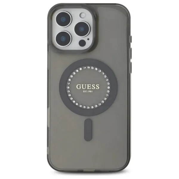 Guess IML Rhinestones MagSafe - Case for iPhone 16 Pro Max (Black)