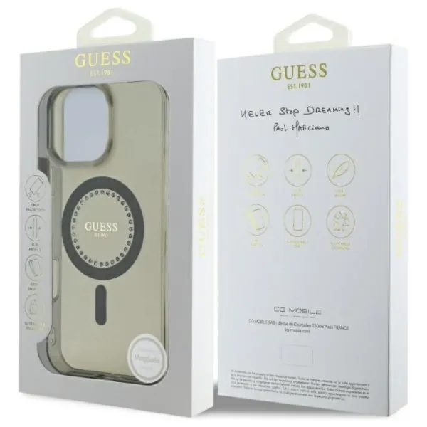 Guess IML Rhinestones MagSafe - Case for iPhone 16 Pro Max (Black)