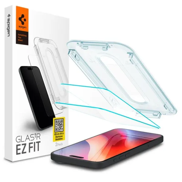SZK£O HARTOWANE SPIGEN GLAS.TR ”EZ FIT” 2-PACK IPHONE 16 Pro / 17 / 17 Pro CLEAR