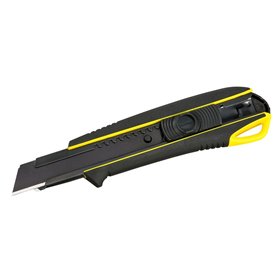 Cutter with elastomer-grip 18mm, "Driver" tip, in-handle blade storage and automatic blade lock