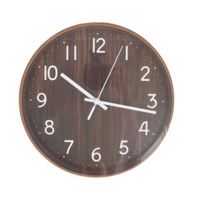 Wall clock WOODY D30cm, dark wood texture