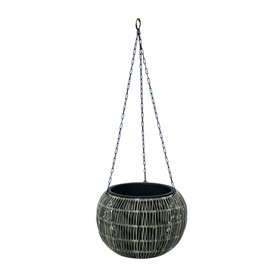 Hanging planter WICKER D32xH22cm, grey