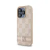 DKNY Leather Checkered Mono Pattern & Printed Stripes - Case for iPhone 15 Pro Max (pink)