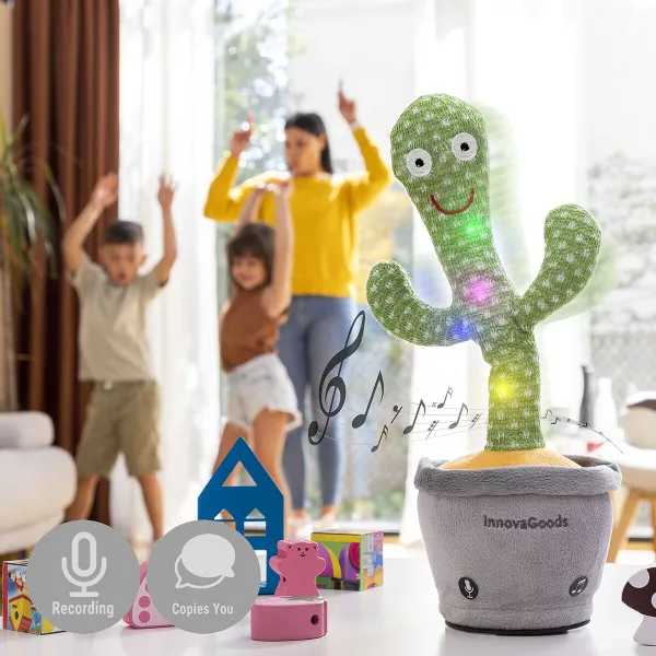 Uzlādējamais dejojošais un runājošais kaktuss ar mūziku un daudzkrāsainām LED gaismām Cacxi InnovaGoods Zaļš (Atjaunots A)