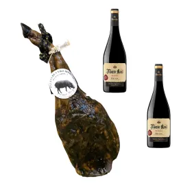 Вялено плечо Иберико Linaje Negro 5 kg Бутылка красного вина 750 ml x 2 Monte Real