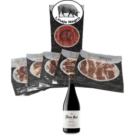 Grain-Fed Ham Shoulder Linaje Negro 100 g x 5 Bottle of red wine 750 ml Monte Real