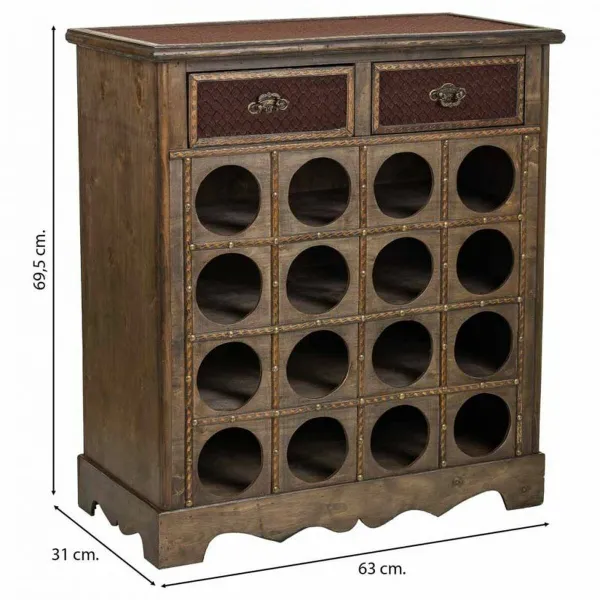 Bottle rack Alexandra House Living Brown Wood Metal 31 x 69 x 63 cm Furniture 2 drawers 16 bottles