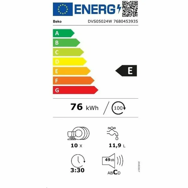 Indų plovimo mašina BEKO DVS05024W Balta 45 cm (45 cm)