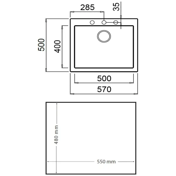 Viendaļīga izlietne Teka Forsquare 50.40 TG Balts