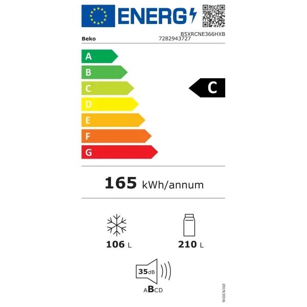 Kombinēts ledusskapis BEKO B5XRCNE366HXB Tērauds 366 L