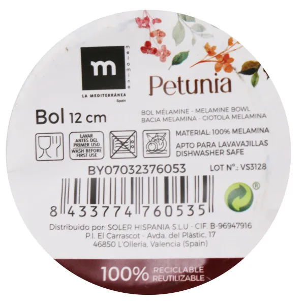 Snack Kulho La Mediterránea Petunia Melamiini Kiilto 11,5 x 11,5 x 6 cm (24 osaa)