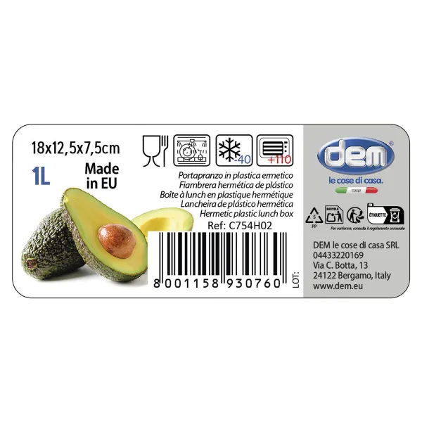 Hermetic Lunch Box Dem Rectangular 18 x 12,5 x 7,5 cm (24 Units)