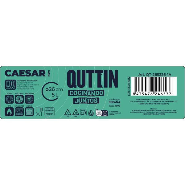 Casserole with glass lid Quttin Caesar Ø 26 x 9 cm Steel (4 Units)