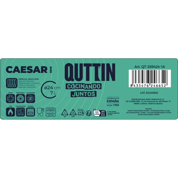 Lasikannellinen kattila Quttin Caesar Teräs ø 24 x 15,5 cm (4 osaa)