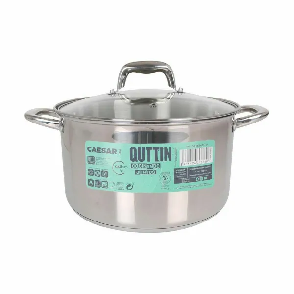 Pot with Glass Lid Quttin Caesar Steel ø 26 x 15,5 cm (2 Units)