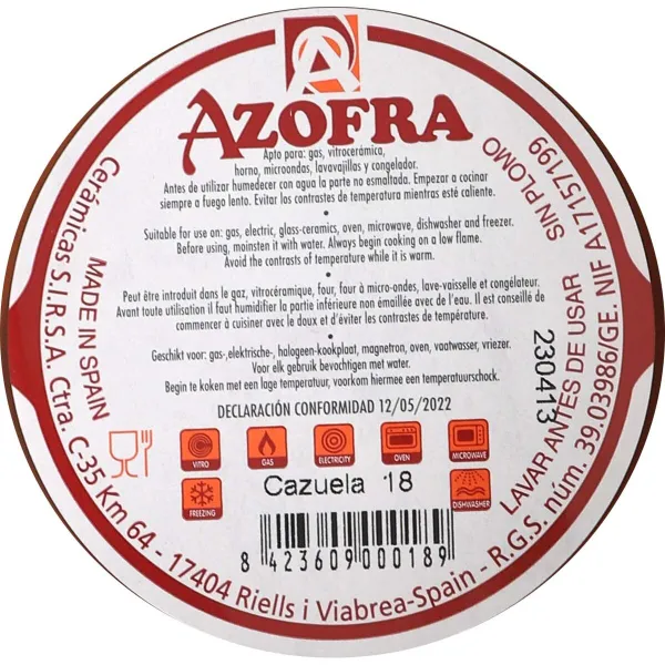 Saucepan Azofra Baked clay 17 x 17 x 3,5 cm (26 Units)