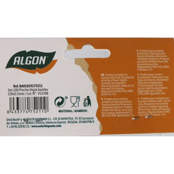 Barbecue Skewer Set Algon Bamboo 150 x 2,5 x 15 mm (100 Pieces) (36 Units)