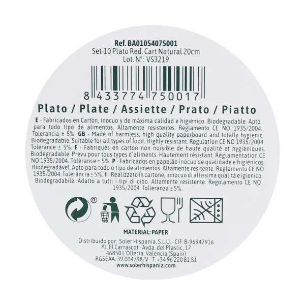 Plate set Algon 20 cm Disposable White Cardboard (36 Units)