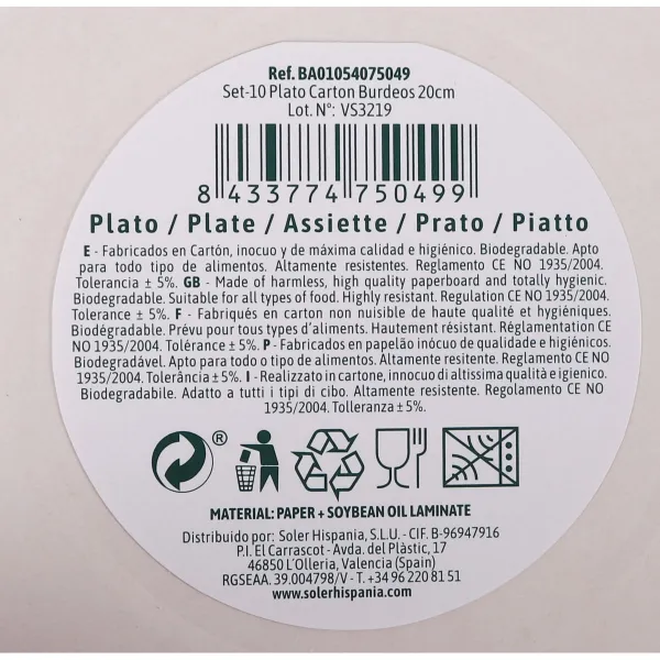 Plate set Algon Burgundy Disposable Cardboard 20 x 20 x 1,5 cm (36 Units)