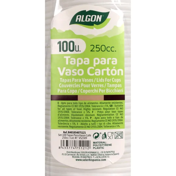 Sarja lasien kansia Algon Kahvi 100 Kappaletta 250 ml (20 osaa)