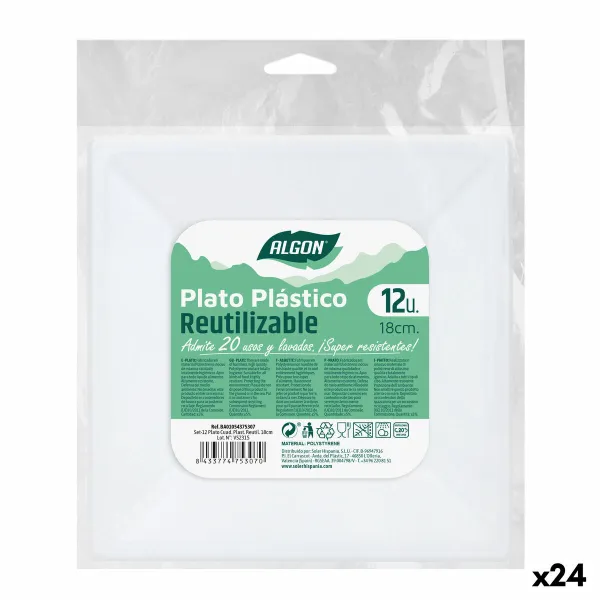 Daugkartinio naudojimo plokščių rinkinys Algon Kvadratai Plastmasinis 18 x 18 x 1,5 cm (24 vnt.)