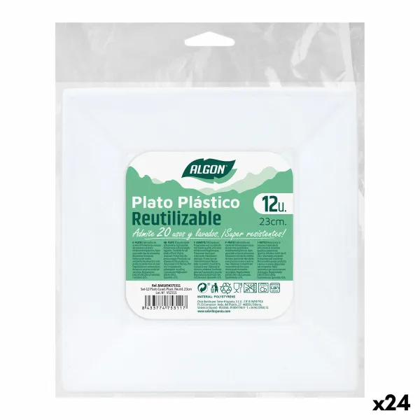 Daugkartinio naudojimo plokščių rinkinys Algon Kvadratai Balta Plastmasinis 23 x 23 x 2 cm (24 vnt.)