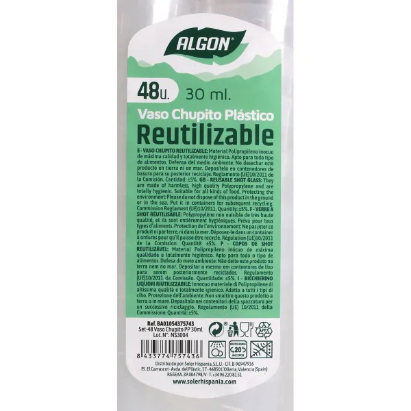 Taurelių rinkinys Algon Daugkartinio naudojimo 22 vnt. 30 ml (48 Dalys)