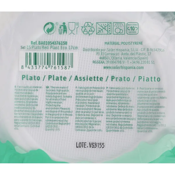 Set of reusable plates Algon White Plastic 17 x 17 x 1,5 cm (36 Units)