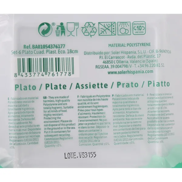 Set of reusable plates Algon White Plastic 18 x 18 x 1,5 cm (36 Units)