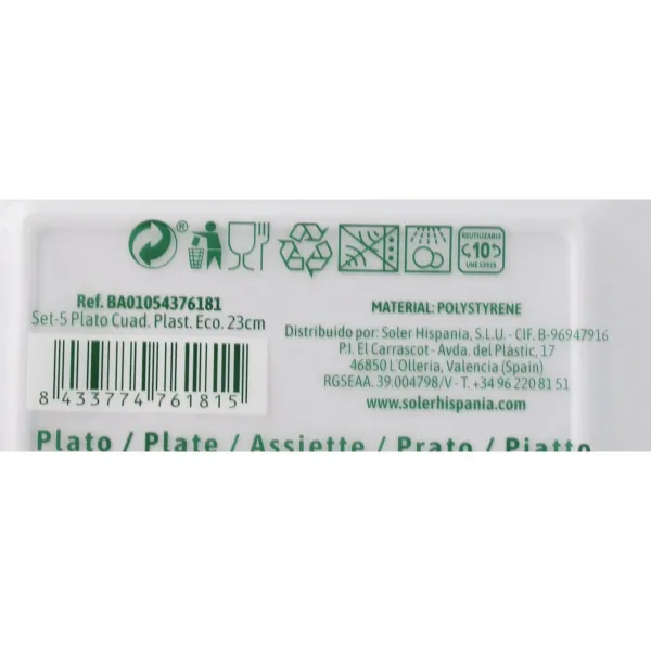 Set of reusable plates Algon White Plastic 23 x 23 x 1,5 cm (36 Units)