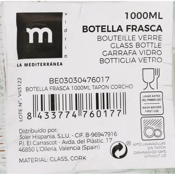 Stikla Pudele La Mediterránea 1 L (12 gb.)