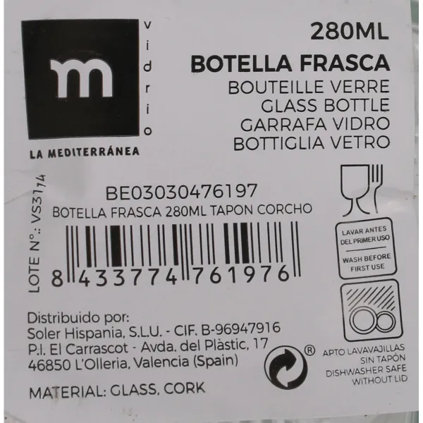 Glass Bottle La Mediterránea 280 ml 0,28 l (36 Units)