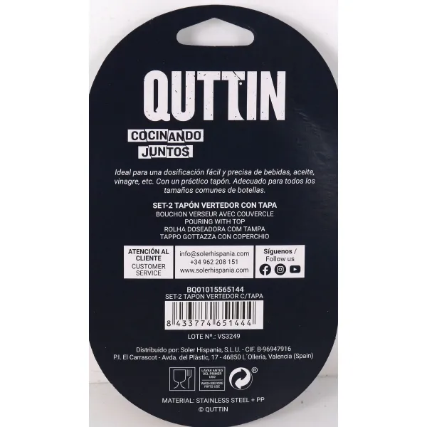 Наливная крышка Quttin 8433774651444 16 x 9 x 2 cm 2 Предметы (24 штук)