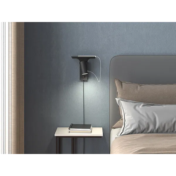 Tyson wall lamp USB right black structure GU10