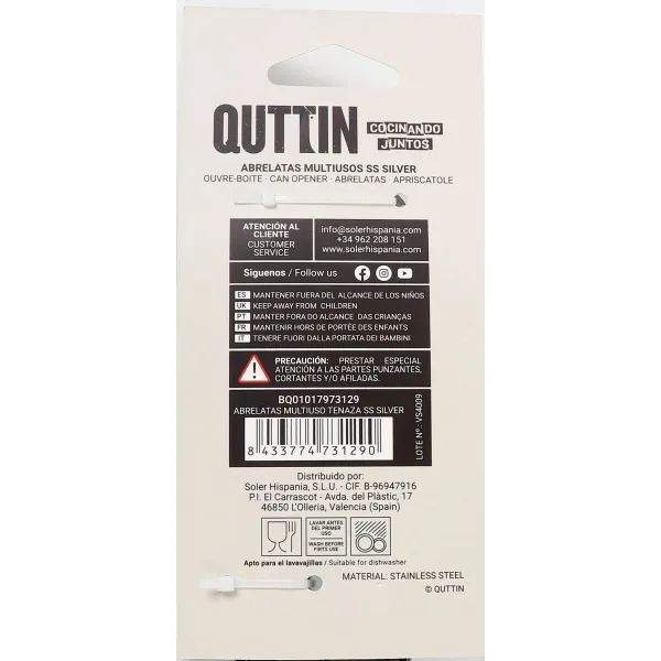 Tin opener Quttin 23 x 8 x 4 cm Silver Stainless steel (24 Units)