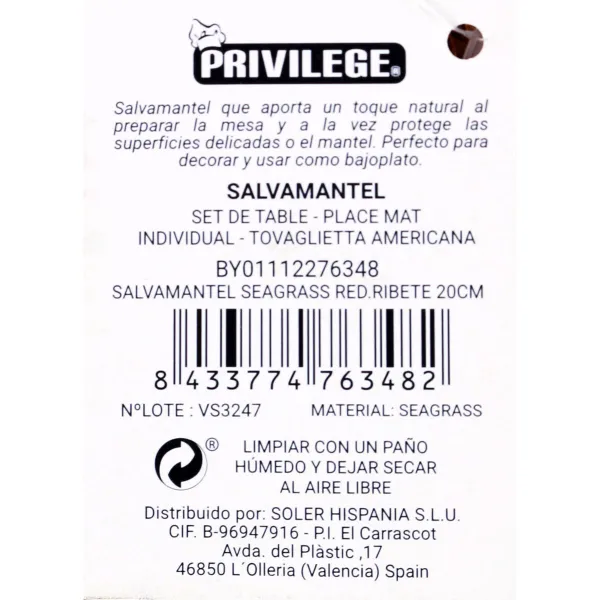 Table Mat Privilege Marine algae Brown With trim Ø 20 cm (36 Units)
