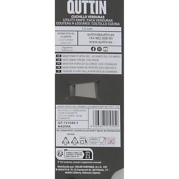 Daržovių žievelės peilis Quttin Juoda Sidabras 12 cm (24 vnt.)