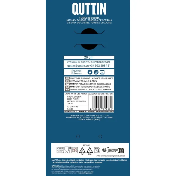 Kitchen Scissors Quttin Noir 20 cm 21 x 8 x 1 cm (24 Units)