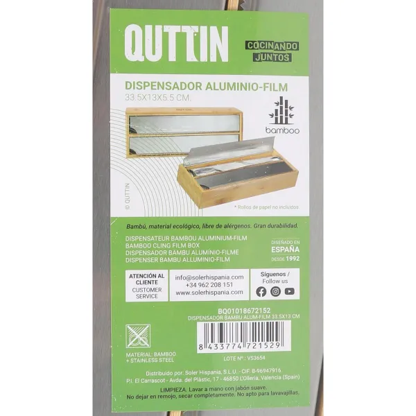 Rankšluosčių laikiklis Quttin Bambukas Aliuminis 33,5 x 13 x 5,5 cm (12 vnt.)