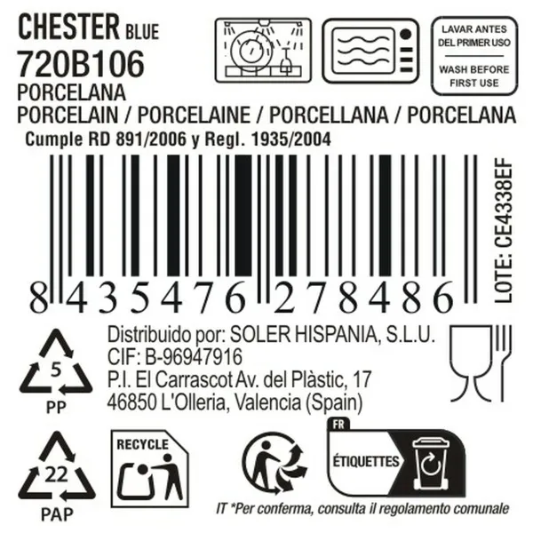 Välipalatarjotin La Mediterránea Chester Sininen Pyöreä 24,3 x 2,5 cm (8 osaa)